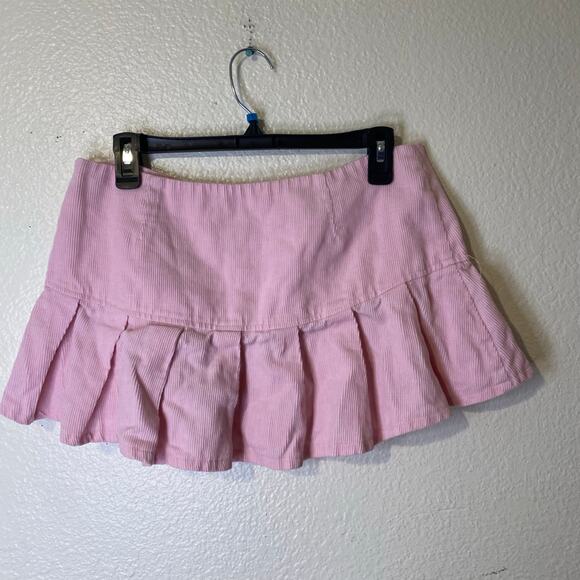 I Am GIA Pink Corduroy Pleated Mini Skirt Size Medium Y2K Preppy Academia - Picture 4 of 9